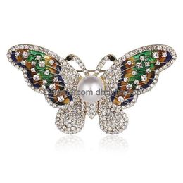 Pinnen broches elegante charm vlinderdier parelbroche dames strass sieraden colorf insect pins vintage mode geschenken drop deli debr