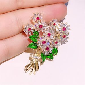 Pins, broches elegante clear rhinestone bloem voor vrouwen plant broche cubic zirconia revers pin cardigan jurk shirt accessoires