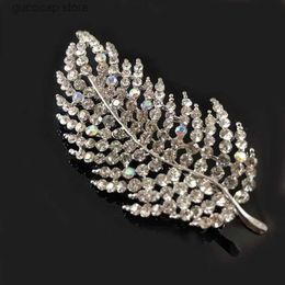 Broches Broches Élégant Mode Femmes Vêtements Accessoires De Luxe Strass Feuille Plume Broche Broche En Gros Livraison Gratuite Y240329