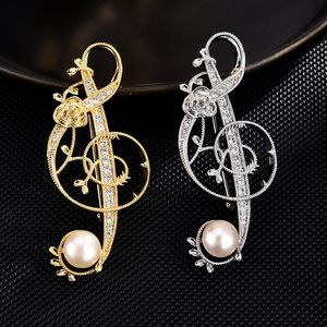 Pins, broches elegante retro zoetwater parel broche pin kraag kleding accessoires zirkoon heren pak muzieknoot luxe sieraden