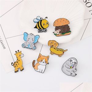 Pinnen broches email dierenspeld grappige cartoon luiaard brood hedgehog olifant giraf giraf honden badge rugzak kraag broche sieraden 2 dhou7