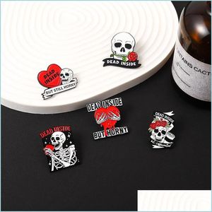 Pins broches emailbroche pins dood van binnen maar geile skelet rozen hart badges punk sieraden 1481 e3 drop levering dhgarden dh3st