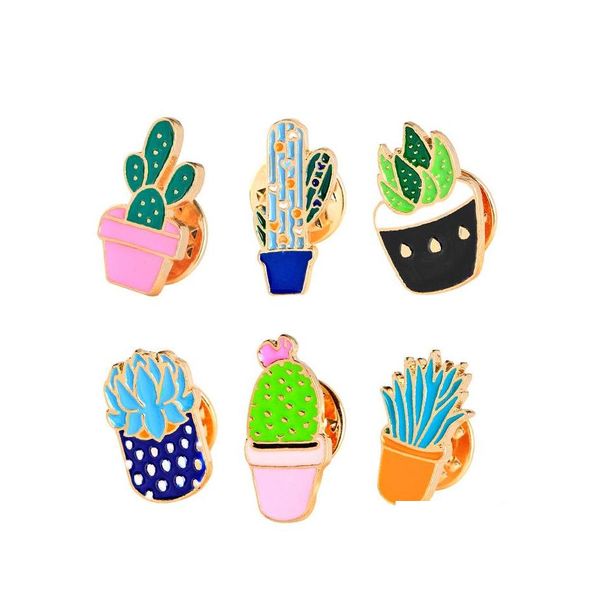 Pines Broches Esmalte Broche Pines Mujeres Planta de cactus en maceta Insignia de solapa creativa para hombres S Accesorios de joyería de moda Entrega de gota Dhrjy