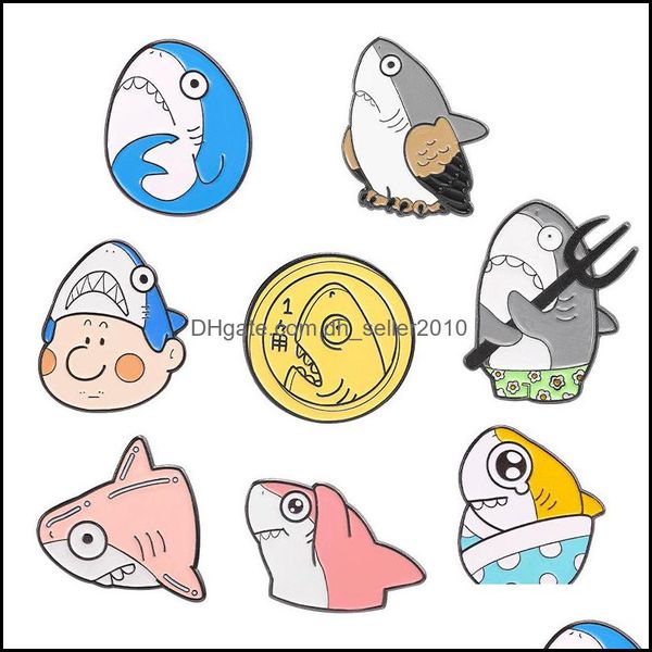 Broches Broches Broches En Émail Broche Et Badges Drôle De Bande Dessinée Pièce De Requin Poisson Salé Conception Alliage Vêtements Accessoires Mignon Broche Broches Dhkft