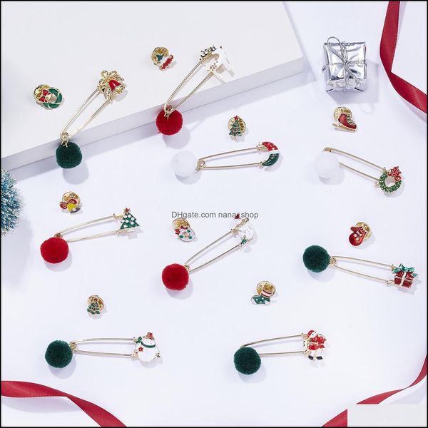 Broches Broches Émail Broche De Noël Pins Boule De Fourrure Bonhomme De Neige Arbre Broches Revers Cor Ensemble Bijoux De Mode Cadeau Drop Delivery Dh0Id