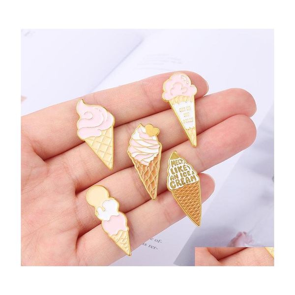 Pins Broches European Alloy Ice Cream Cone Series Vêtements Anti Light Buckle Collar Pins Unisex Summer Vacation Party Gift Badge Je Otfz5