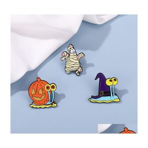 Pins Broches Europese En Amerikaanse Halloween Serie Lichtmetalen Broche Cartoon Leuke Pompoen Slak Vorm Bakken Verf Badge Gesp Groothandelaren Dhnpg