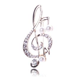 Pins, broches prachtige muziek notitie stijl broche goud kleur kristal voor vrouwen muzikant cadeau concert routine sieraden revers pins