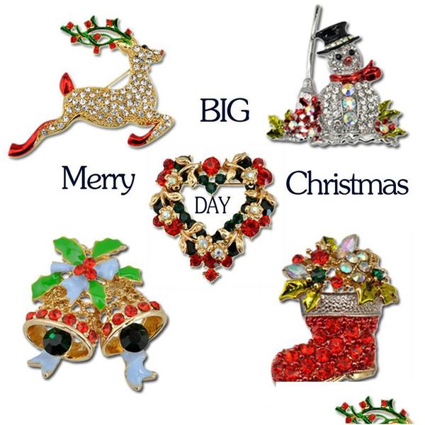 Broches Broches Mode 10 Styles De Noël Dames Pin Boot Cloche Bonhomme De Neige Renne Broche Broches Traîneau Couronne Diamante En Gros Chine Dr Dhvon