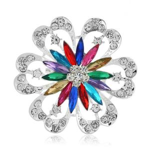 Broches de alfileres, broche de flor acrílica a la moda, broches de aleación de ambiente de alta calidad con diamantes de imitación Multicolor