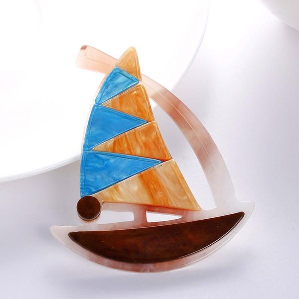 Broches broches mode acrylique voilier pour femmes hommes Vintage créatif bateau à voile bateau Cool fête bijoux accessoires cadeaux Seau22