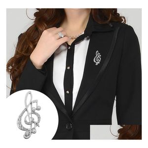 Pins broches mode klassiek ontwerp muzieknotatie met strass elegante dame shirt kraag pin creatief mticolor cor drop dhxto