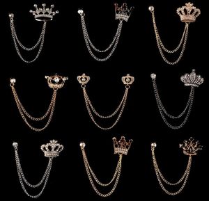 Épingles broches Fashion Crown Rimestones Brooch Crystal Chain Chain Col Cost Shirt Pin de revers Lénadry Bijoux de mariage Accessori1495736