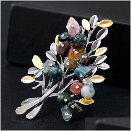 Pinnen, broches Fashion Flower Jewelry Natural Stone Retro Tree broche voor vrouw pins Buckle Wedding Party Bouquet Vintage Accessoires DHSW1