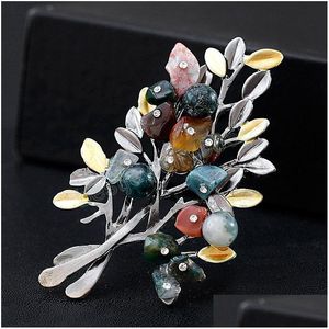 Pinnen, broches Fashion Flower Jewelry Natural Stone Retro Tree broche voor vrouw pins Buckle Wedding Party Bouquet Vintage Accessoires DHSW1