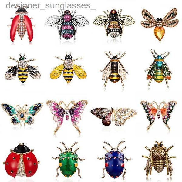 Pins Broches Mode Insecte Abeille Papillon Labug Broches Broches pour Femmes Bijoux Strass Coloré Émail Manteau Costume Fête De Noël GiftL231117