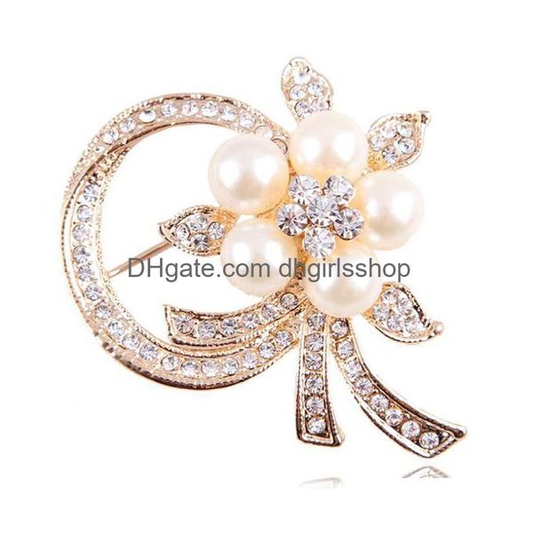 Épingles broches bijoux de mode vintage épingles en or listins cristaux imitation de fleur de perle accessoires de gouttes