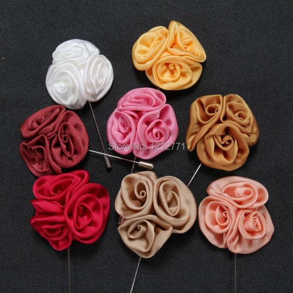 Broches, broches Mode Hommes Broche Fleur Épinglette 5cm Costume Boutonnière Tissu Fil 8 Couleurs Bouton Bâton Rose Pour Mariage