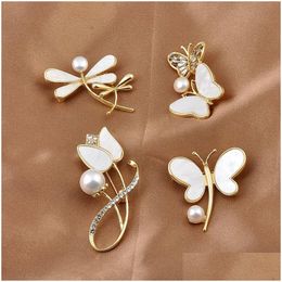 Pins Broches Mode Natuurlijke Parel Vlinder Bloem Broche Vrouwen Leuke Hoge Kwaliteit Dragonfly Pins Kleding Dame Sieraden Decoratieve Dhcyw