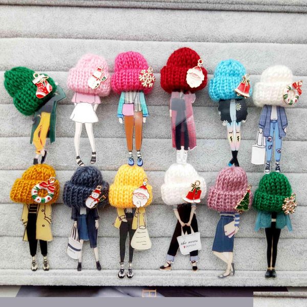 Épingles broches épingles de mode pour femme es filles modèles de dessins animés en acrylique Broche Hat de laine vêtements joelry accessoires cadeaux de Noël dhkmg