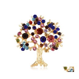 Pins broches modespelden sieraden boom van leven goud vergulde toon strass kristal rode broche pin voor dames avondfeest 33 e3 d dhrpz