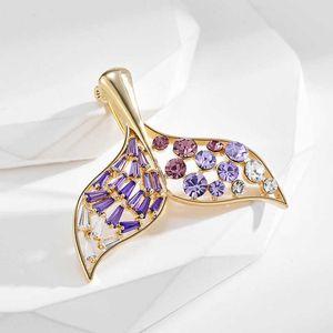 Broches Broches mode violet queue de poisson Broche en alliage d'or de luxe en zircon pour femmes G230529