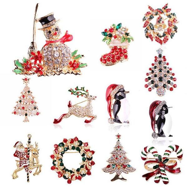 Alfileres, broches Moda Año Navidad Botas Broche Papá Noel Ciervo Pingüino Zapatos Carruaje Rhinestone Navidad Hermosa joyería