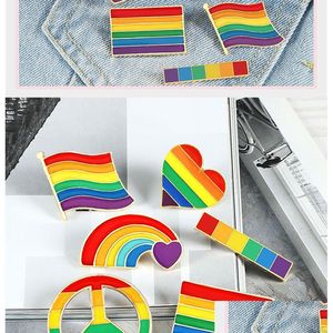 Épingles Broches Drapeau Arc-En-Cœur Broche Paix Et Amour Épingles En Émail Vêtements Sac Épinglette Gay Lesbian Pride Badge Uni Jewelr Dhgarden Dhvy9