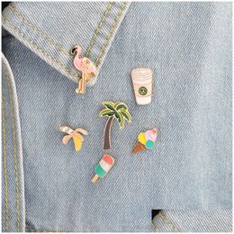 Pins Broches Flamingo Palmboom Banaan Ijs Koffie Pins Broche Sets Badge Vrouwen Mode Leuke Pin Sieraden Groothandel Drop Delive Dhqtf