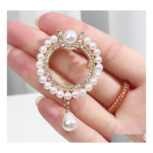 Alfileres Broches Floral Perla de agua dulce Broche Pin Cristal Rhinestones Flor Broches Para Mujeres Ramo Suéter Bufanda Ropa Acceso Dhpsc