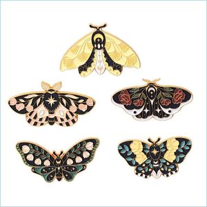 Pins Broches Floral Moth Butterfly Enamelo Pins de insectos personalizados Insignias de solapa de luna gótica Naturaleza Joyería para niños Dhgarden Dh3f5