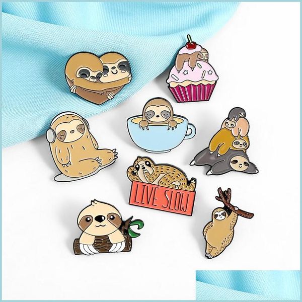 Pines Broches Broches divertidos del esmalte Pines Animal Perezoso Lindo para las mujeres Navidad Metal Kawaii Insignia Demin Camisa Decoración Broche Dhgarden Dhz0C