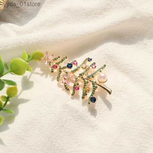 Pins Broches GLSEEVO arbre de noël elle plaqué or broche couleur Zircon naturel perle d'eau douce embelli broche mode fille GO0513 L240323