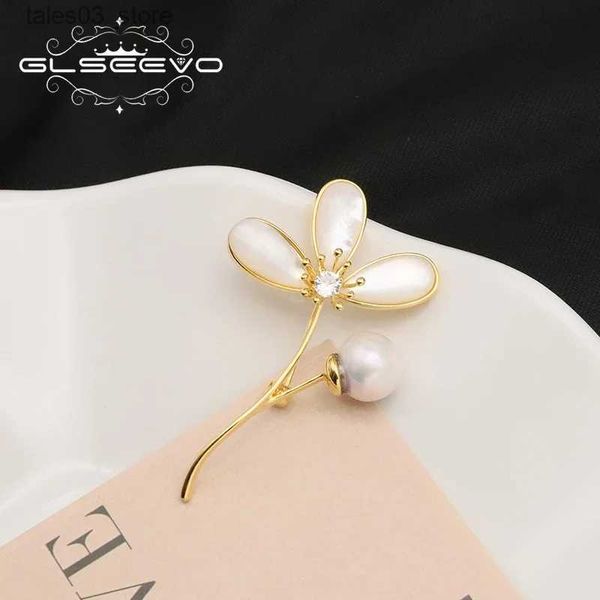 Pins Broches GLSEEVO de trèfles populaires brossés antiques européens et américains, broches en perles dorées, design plaqué or, cadeau de noël Q231107