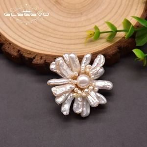 Pins Broches GLSEEVO Design Original naturel Baroque blanc perles fleur broches pour femmes fête amoureux cadeaux filles Vintage bijoux GO0362 231118