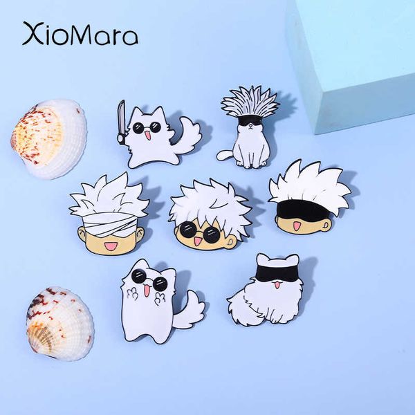 Alfileres Broches Gojo Satoru Gatos Esmalte Pin Kawaii Anime Papel Máscara para los ojos Manga linda Broches Insignia Jujutsu Kaisen Anime Accesorios para mochila Z0421