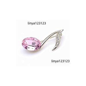 Pins Broches Vergulde Strass Diamante En Roze Glas Kristal Muzieknoot Kleine Pin Broche Drop Levering Sieraden Dhzgk