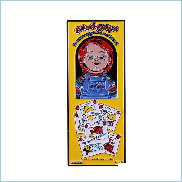 Épingles Broches Good Guys Chucky Props Box Émail Broche Horreur Enfants Jouent Poupée Broche Mallette Badge Sac À Dos Halloween Bijou Bijouteries Dhdlt