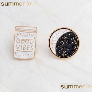 Pinnen broches goede vibes email pin constellatie dag en nacht maan broche pins knop denim jas jas badge sieraden cadeau dhnic