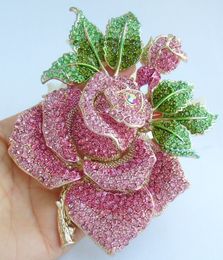 Pins Broches Prachtige 5.32 "Roze Oostenrijkse Crystal Rose Flower Broche Pin Hanger EE02994C12 230630