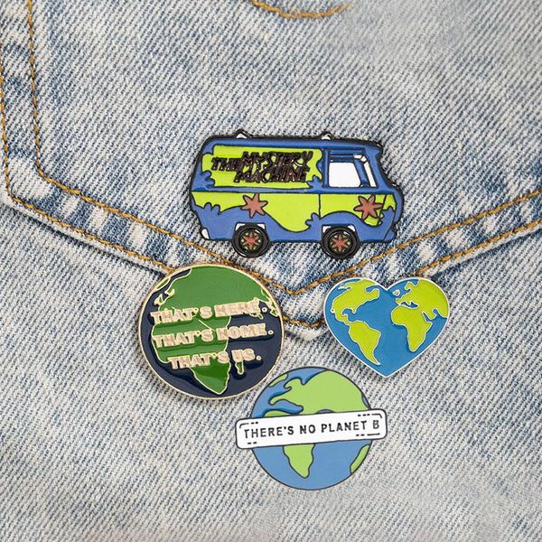 Épingles, broches vert terre amour coeur émail épingles environnement voiture dessin animé vêtements grande écologie épingle chemise sac revers Badge cadeau