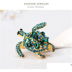 Broches broches vert strass femmes hommes tortue de mer Animal fête casual broche cadeaux livraison directe bijoux Dhhq0