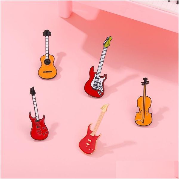 Alfileres Broches Guitarra Broche duro Esmalte Pin Instrumentos musicales Ropa de solapa de metal Coleccionar insignias Sombrero Moda personalizada Hombres Mujeres Dhkwp