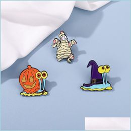 Broches Broches Halloween Épingles En Émail Dessin Animé Mignon Citrouille Escargot Forme Badges En Métal Vêtements Décoration Designer Broches Et Dhgarden Dh40P