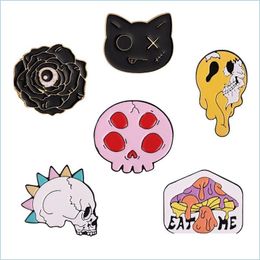 Pins broches Halloween sieraden emailbroches pins prachtige cartoon zwarte kat skl rose oog giftige paddestoel custom bad dhgarden dhv0q