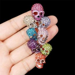 Pins broches Halloween Rainbow Skull broche pin vrouwen broche femme botten skelet kristal feest sieraden cadeau kleurrijke charme 220916
