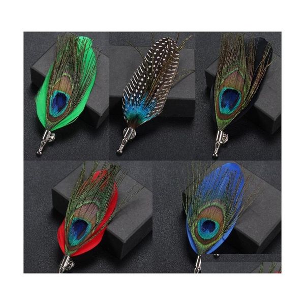 Alfileres Broches Hecho a mano Pavo real Faisán Pluma Pin Hombre Estilo occidental Ropa Personalidad Cor Clásico Originalidad 3 2Yw T2 Drop Deli Dhmpl