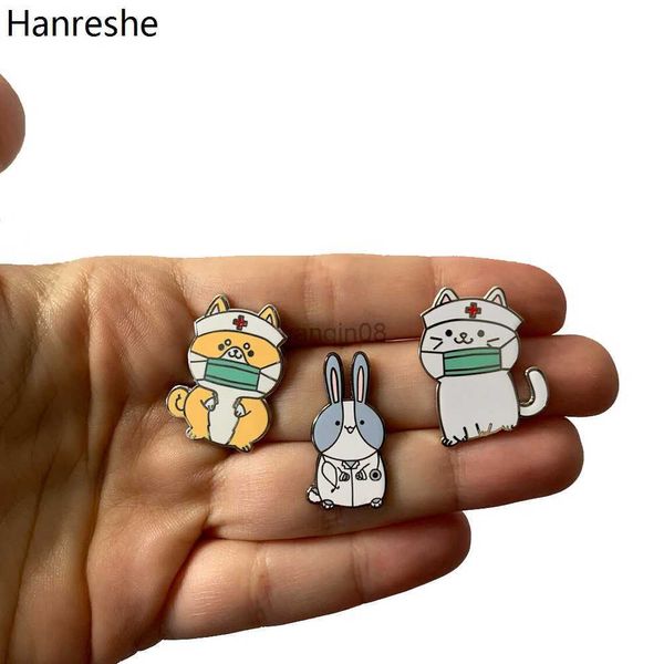 Alfileres Broches Hanreshe Lindo Shiba Perro Gato Conejo Doctor Enfermera Broche Esmalte Animal Solapa Insignia médica Pin Joyería Regalo para mujeres Doctor Enfermera HKD230807