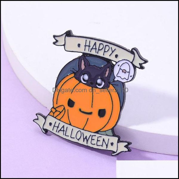 Broches Broches Joyeux Halloween Émail Pin Personnalisé Citrouille Chat Broches Revers Badge Bijoux 595 H1 Drop Livraison 2021 Dhseller2010 Dhmv9