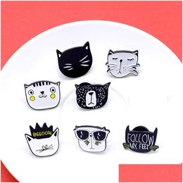 Pins broches happy kitten grote collectie thema emailbroche set 18pcs kat Peter Pan Black and White Family Cartoon Animal Badge D Dhlml